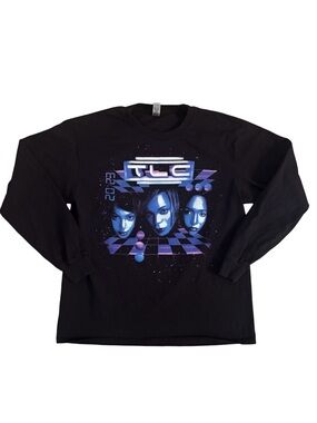 TLC Graphic Long Sleeve Band Tee - Black with Purple/Blue Print